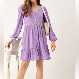 Lavender Lace Trim midi length flowy  lightweight dress  .. New